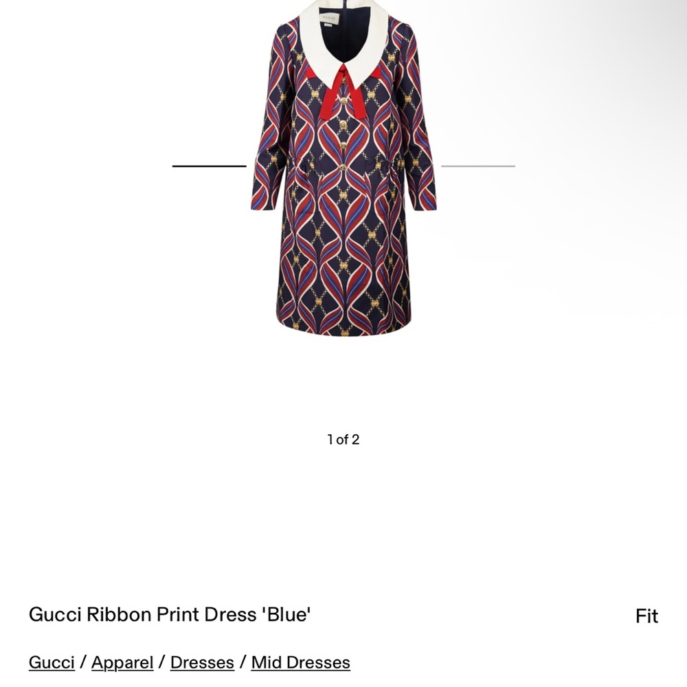 Gucci Women's Ribbon Print Midi Dress - Blue and Red